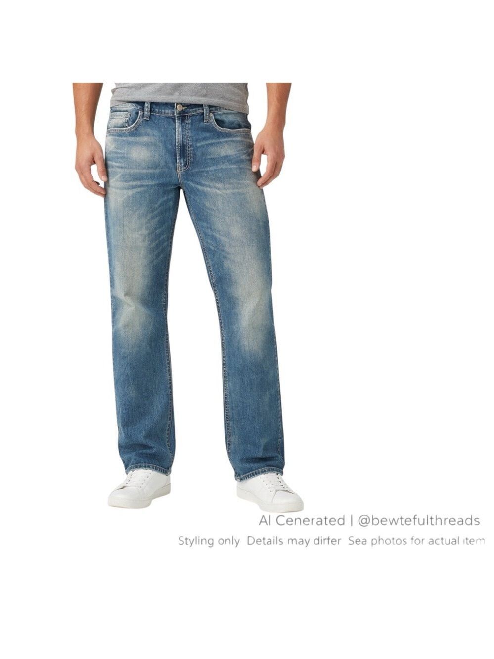 Silver Jeans Co. W38 L34 Blue Distressed Straight Leg Jeans Tall